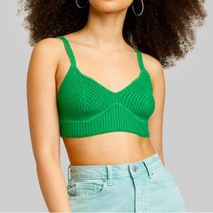 Ribbed Sweater Cropped Tank Top -Green